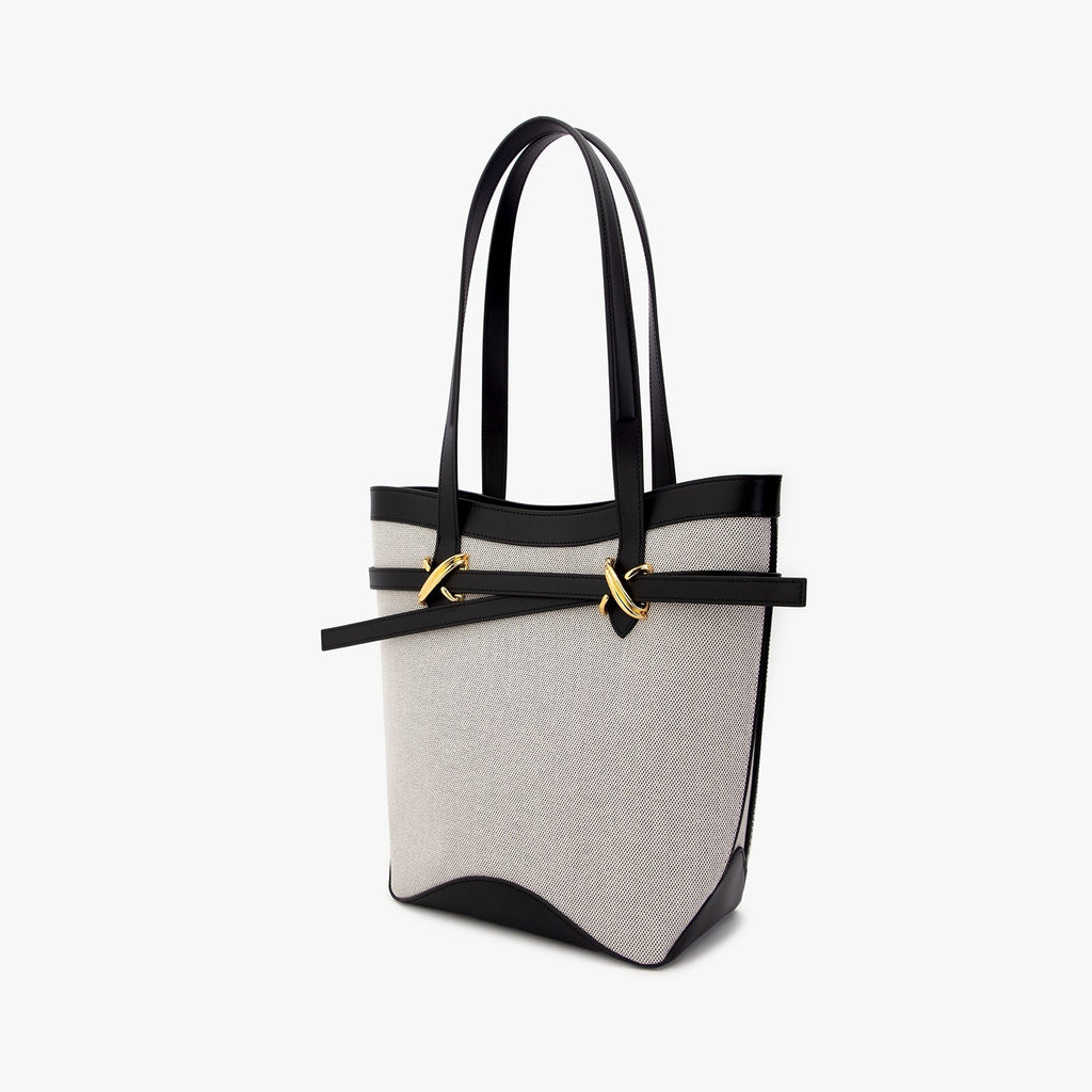 Patchwork Leather Drawstring Bucket Tote Bag