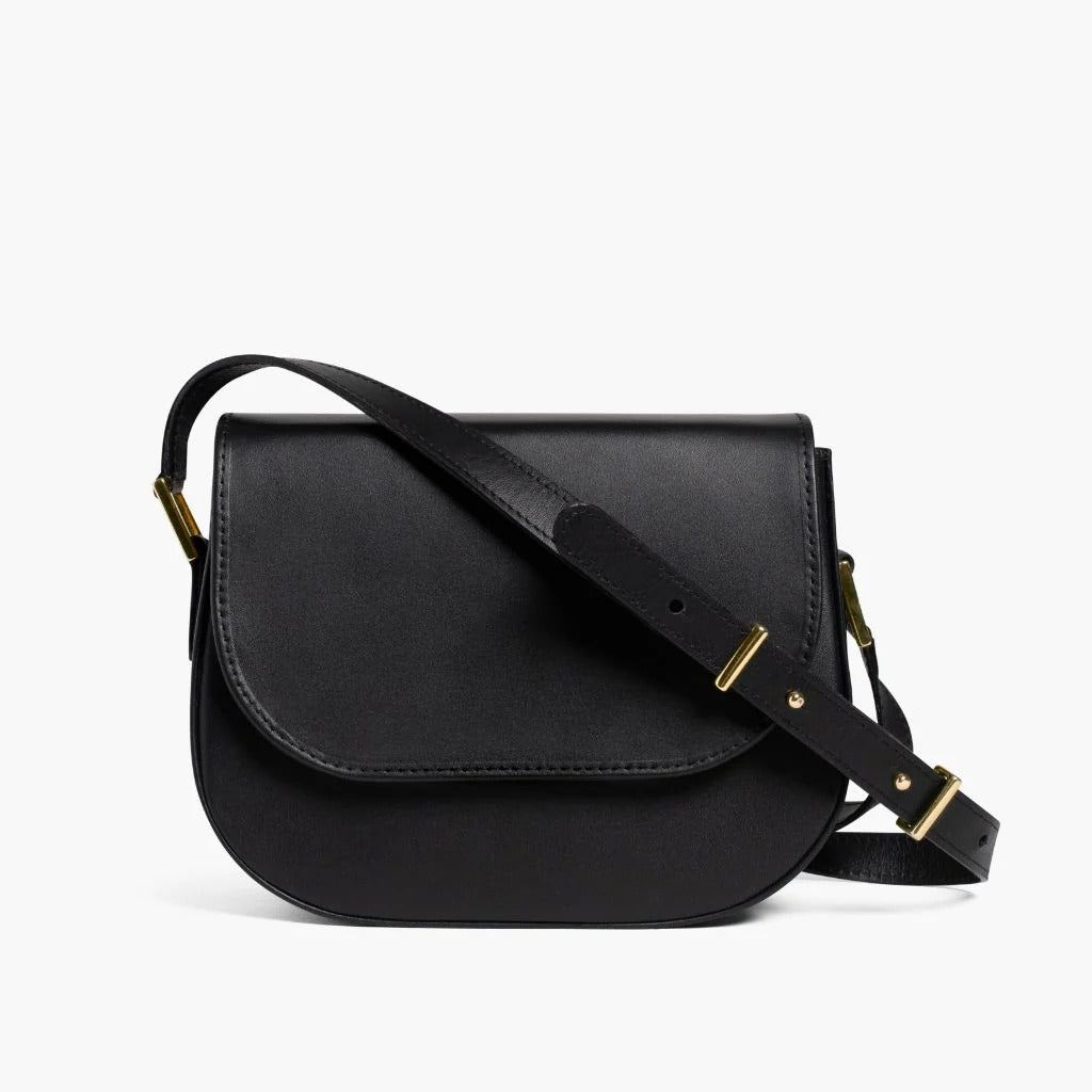 Simple Smooth Cowhide Saddle Crossbody Bag