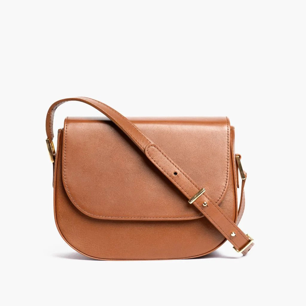 Simple Smooth Cowhide Saddle Crossbody Bag