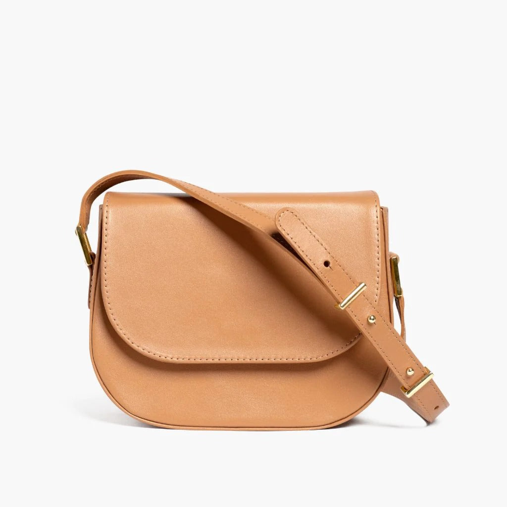 Simple Smooth Cowhide Saddle Crossbody Bag