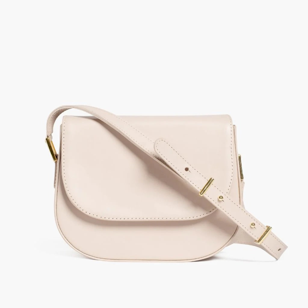 Simple Smooth Cowhide Saddle Crossbody Bag