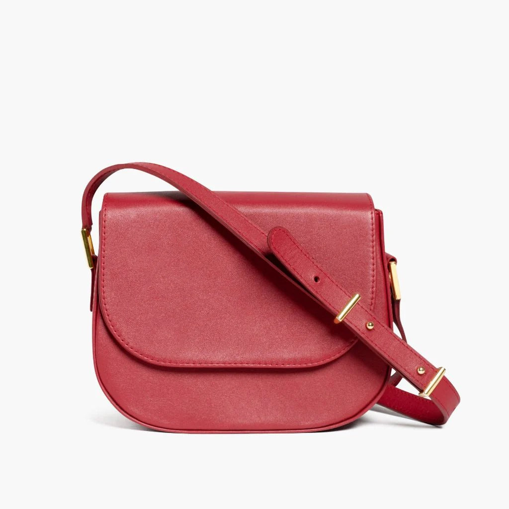 Simple Smooth Cowhide Saddle Crossbody Bag