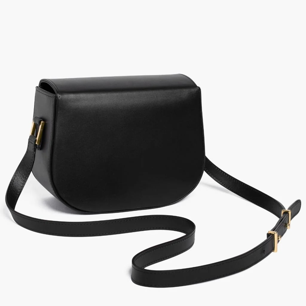 Simple Smooth Cowhide Saddle Crossbody Bag