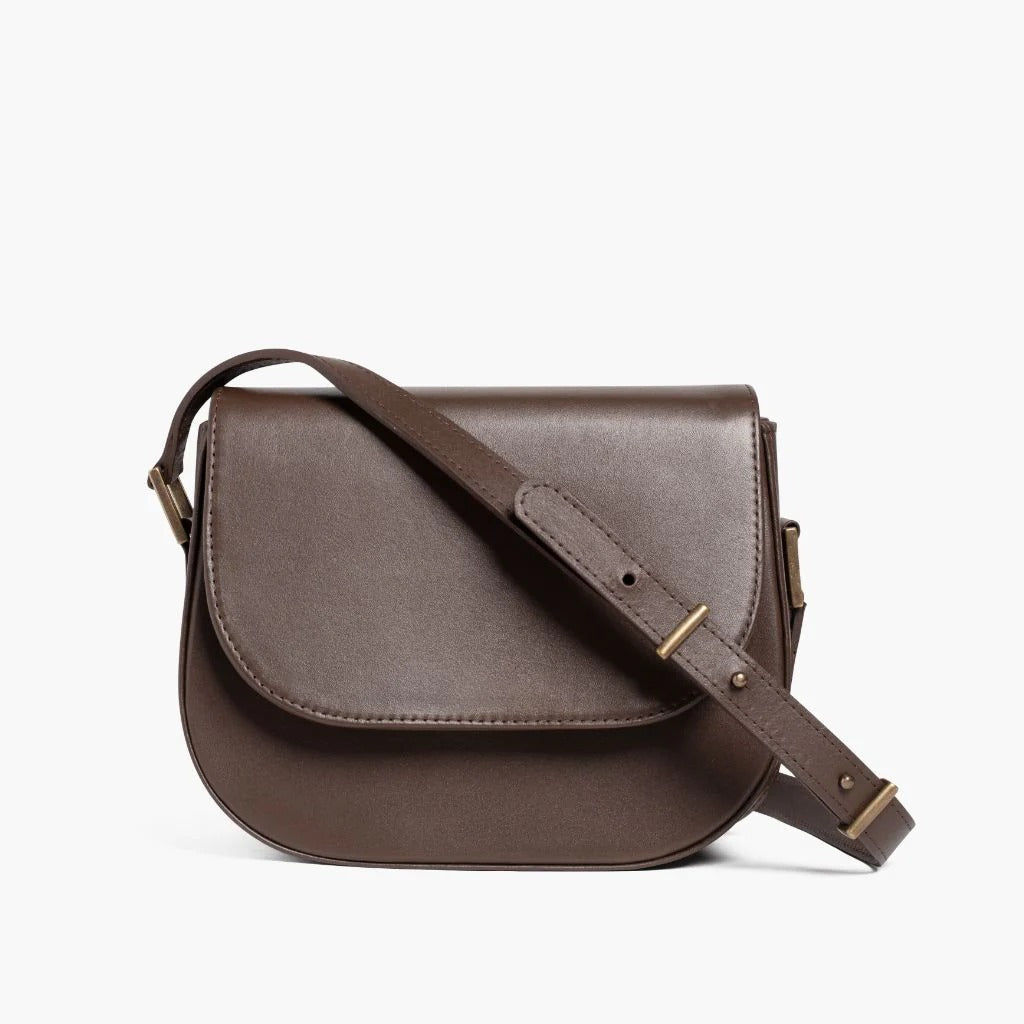 Simple Smooth Cowhide Saddle Crossbody Bag