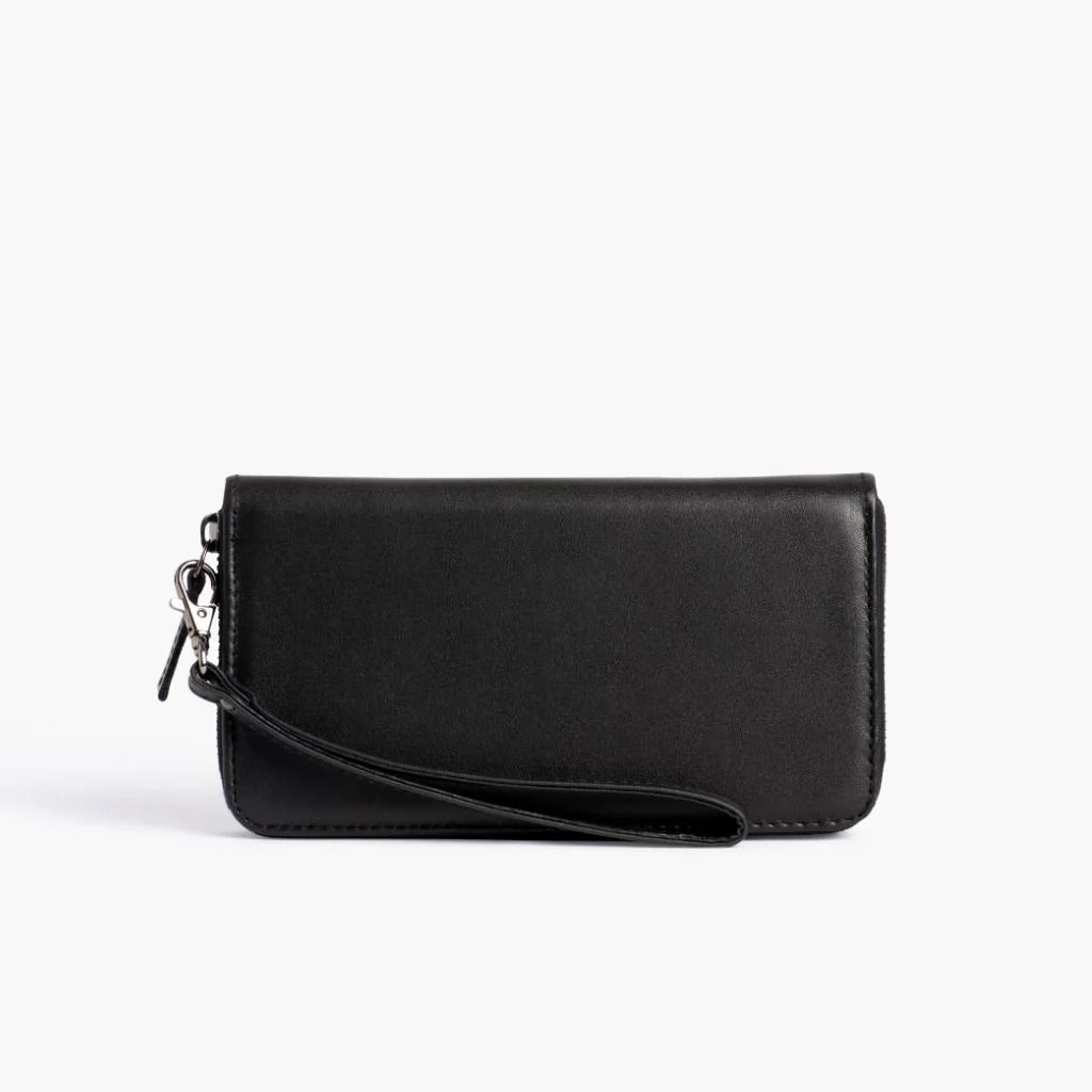 Smooth Leather Long Zippered Clutch Wallet