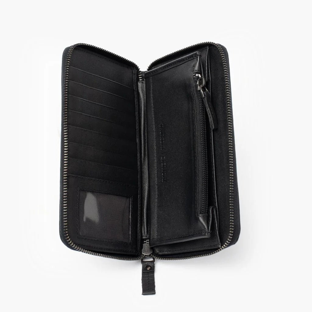 Smooth Leather Long Zippered Clutch Wallet