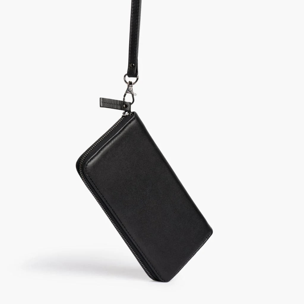 Smooth Leather Long Zippered Clutch Wallet