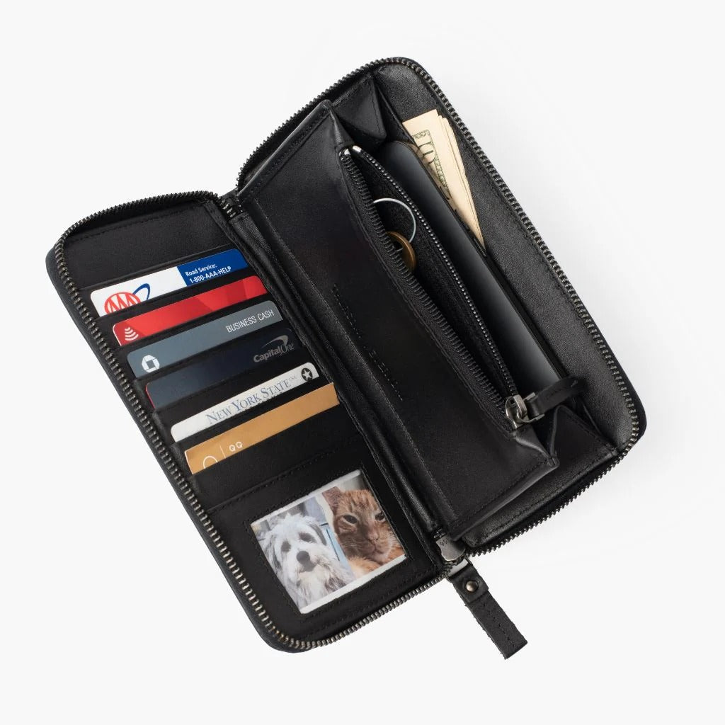 Smooth Leather Long Zippered Clutch Wallet