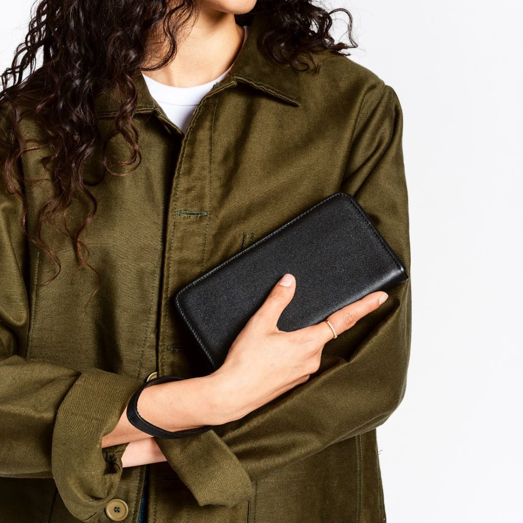 Smooth Leather Long Zippered Clutch Wallet