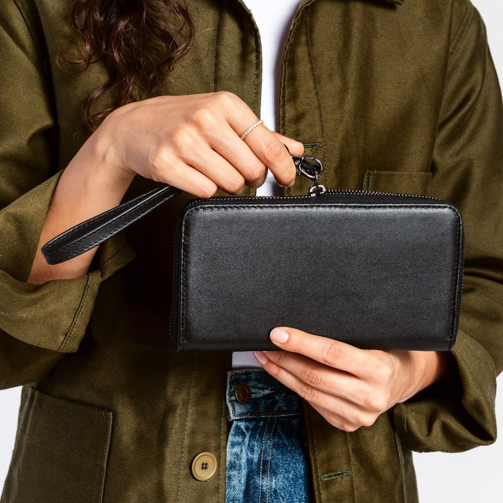 Smooth Leather Long Zippered Clutch Wallet