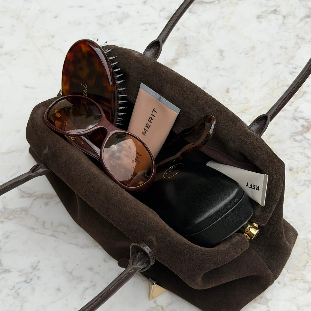 Suede Cowhide Curved Underarm Handbag