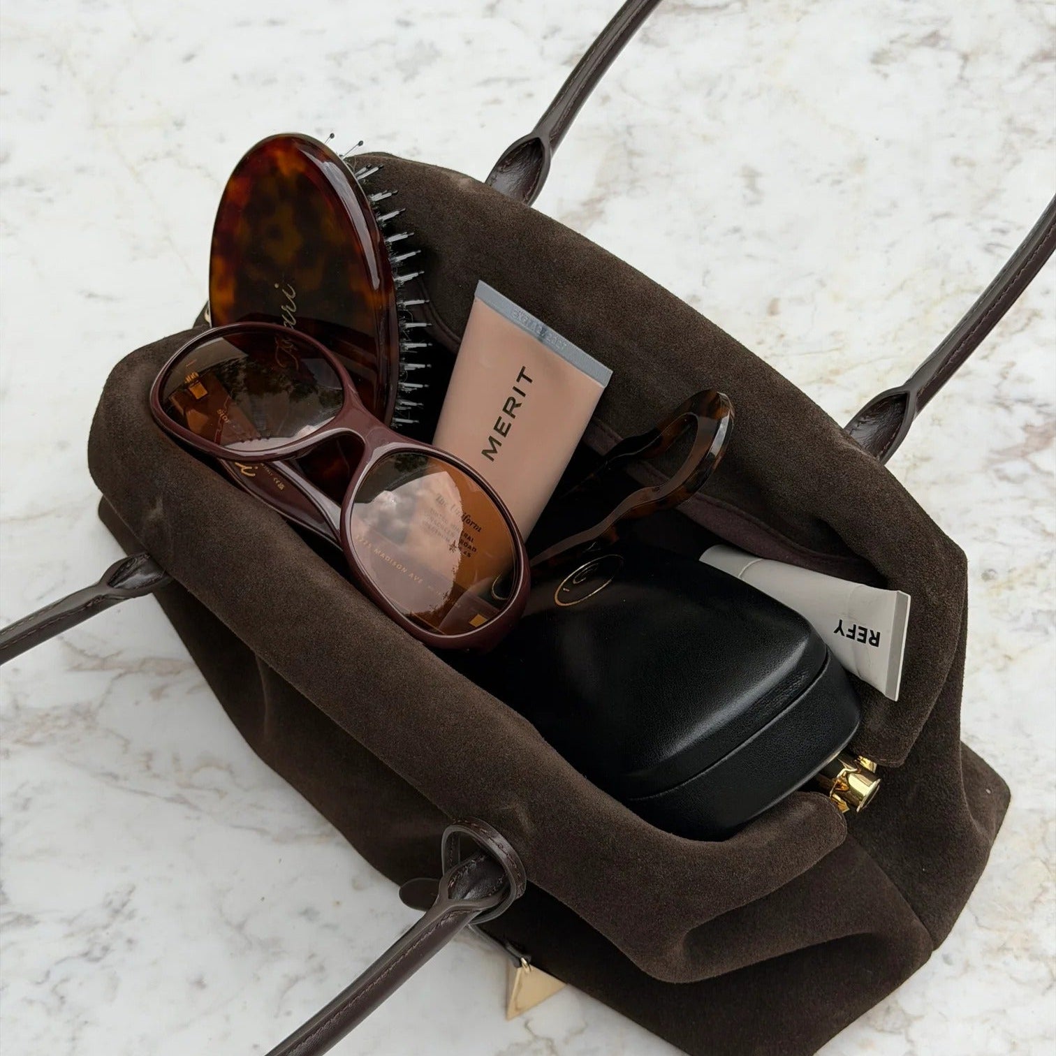 Suede Cowhide Curved Underarm Handbag