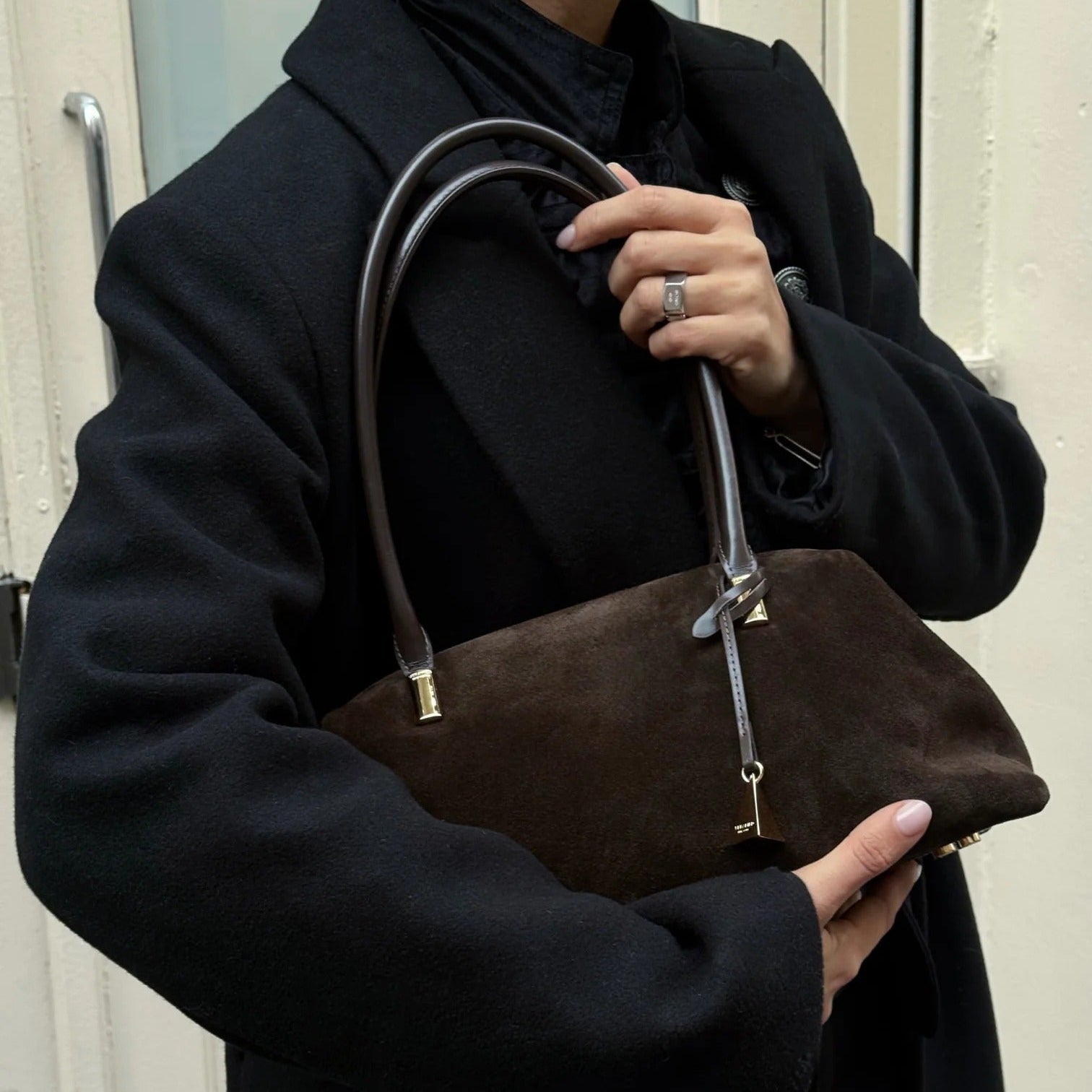 Suede Cowhide Curved Underarm Handbag