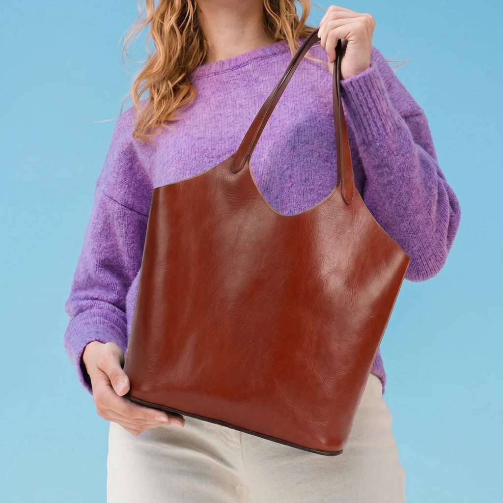 Vintage Oil Waxed Cowhide Large Capacity Tote Handbag