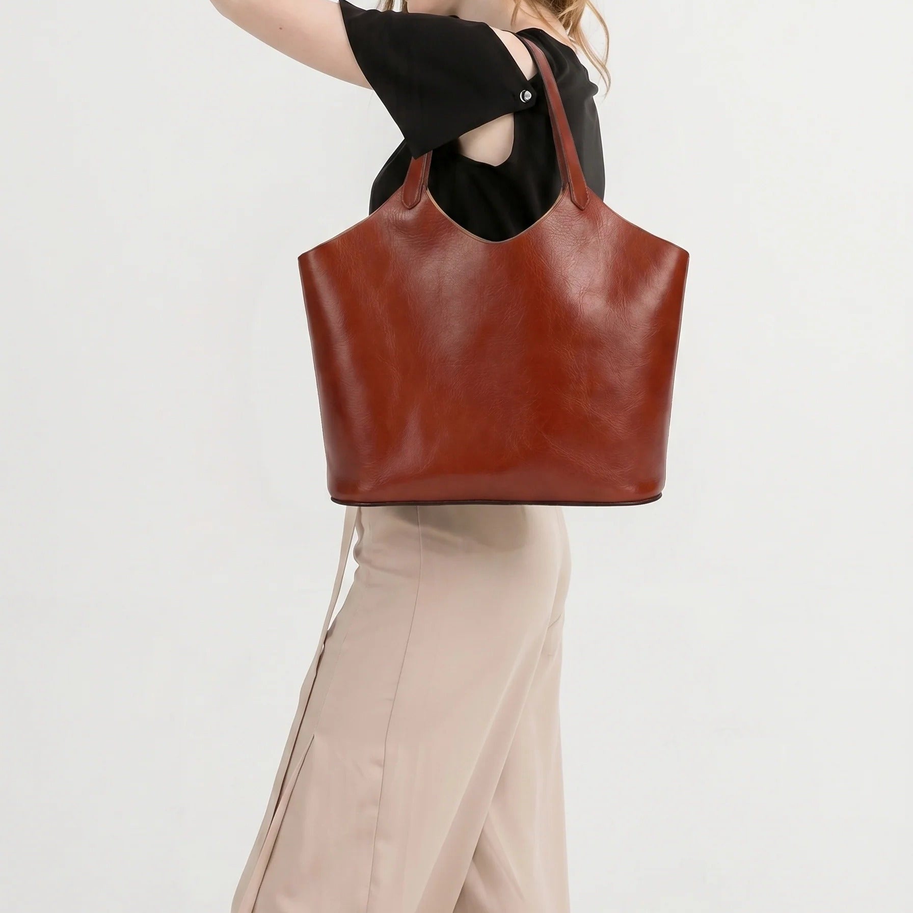 Vintage Oil Waxed Cowhide Large Capacity Tote Handbag