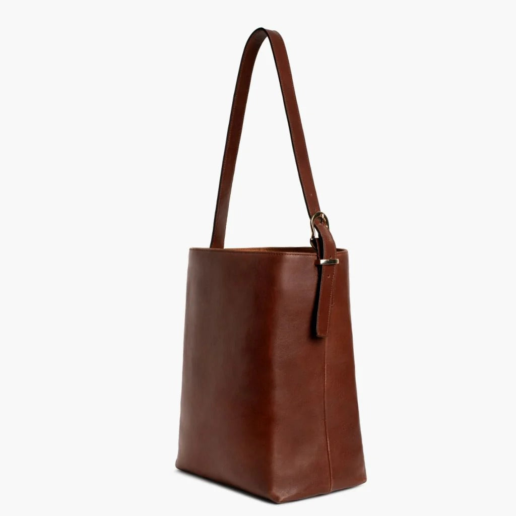 Vintage Smooth Cowhide Bucket Tote Bag With Adjustable Shoulder Strap
