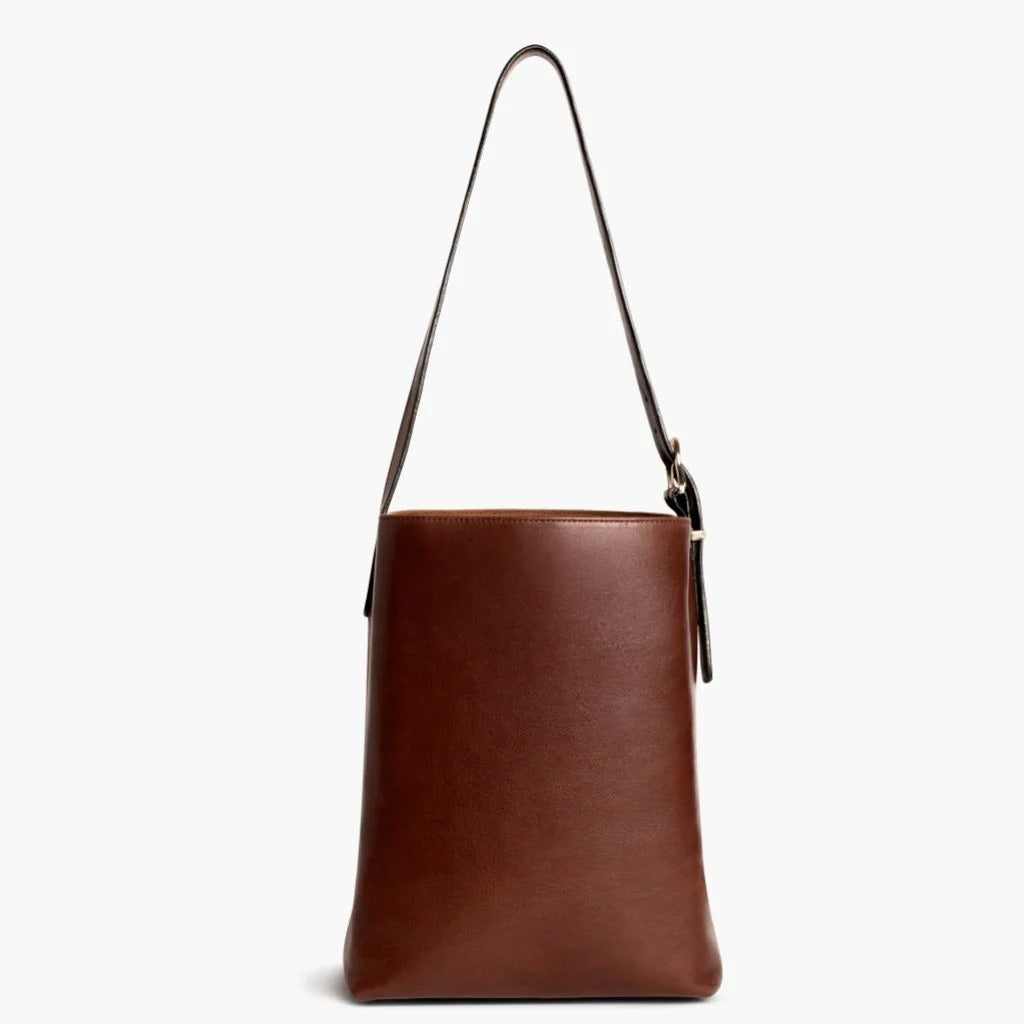 Vintage Smooth Cowhide Bucket Tote Bag With Adjustable Shoulder Strap