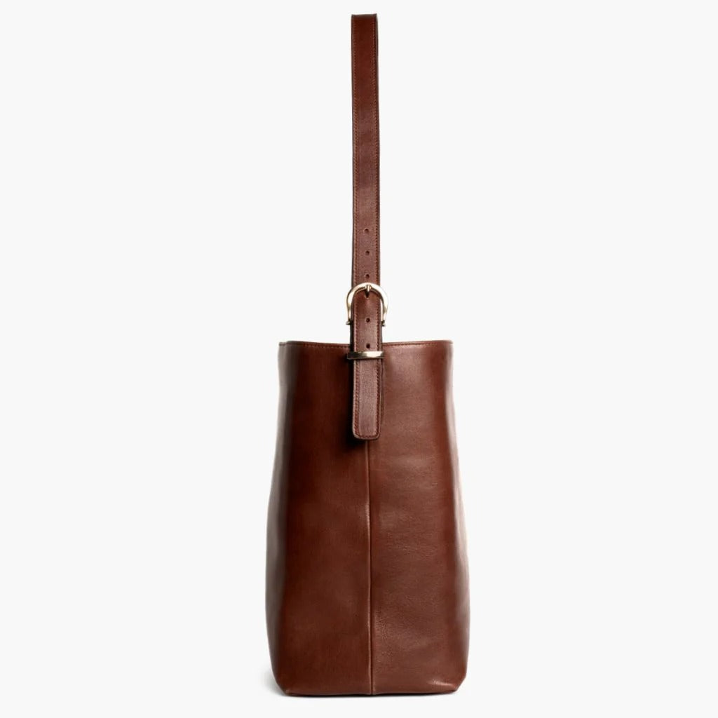 Vintage Smooth Cowhide Bucket Tote Bag With Adjustable Shoulder Strap