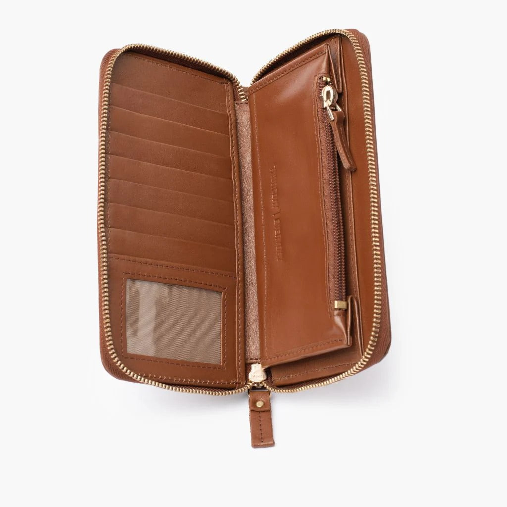 Vintage Smooth Cowhide Long Zipper Clutch Wallet