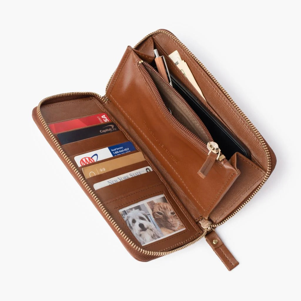 Vintage Smooth Cowhide Long Zipper Clutch Wallet