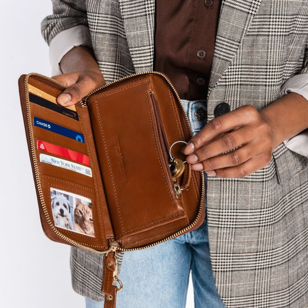 Vintage Smooth Cowhide Long Zipper Clutch Wallet